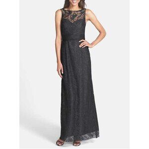 $370 AMSALE Illusion Yoke Lace SLEEVELESS GOWN DRESS CHAROAL 2